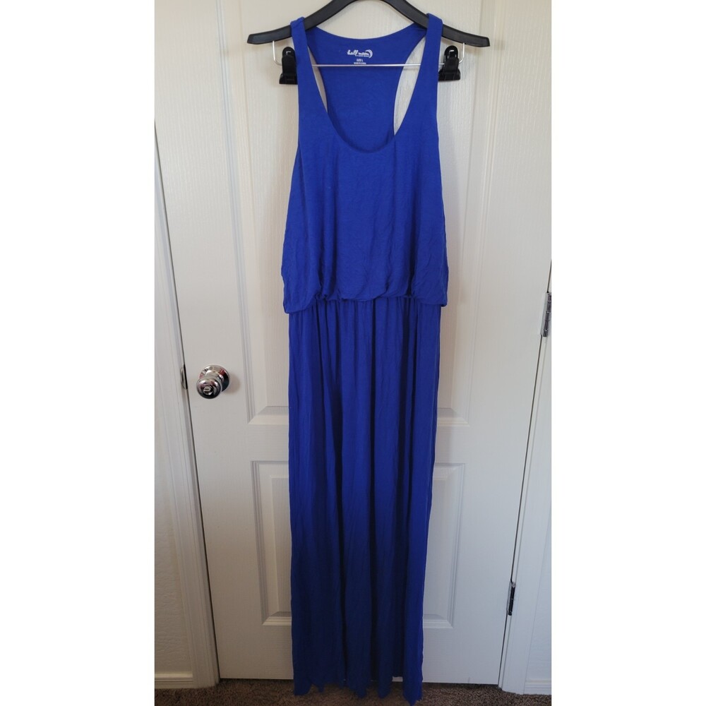 Womenβs Half Moon Sleeveless Racerback Maxi Dress Blue Jersey Fit Flare